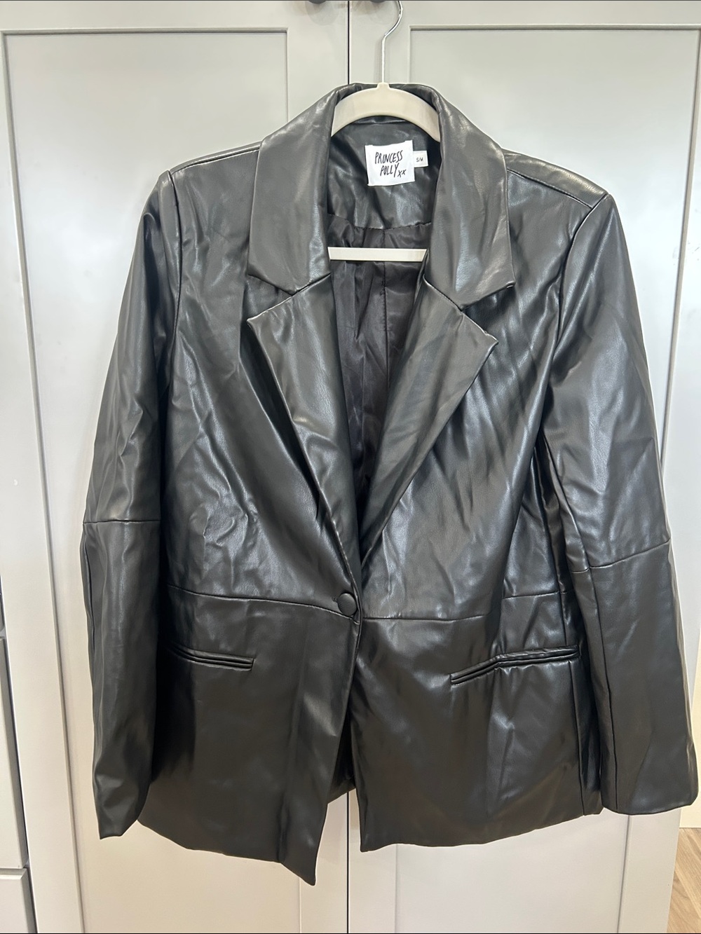 Princess Polly Black Faux Leather Blazer Size S/M